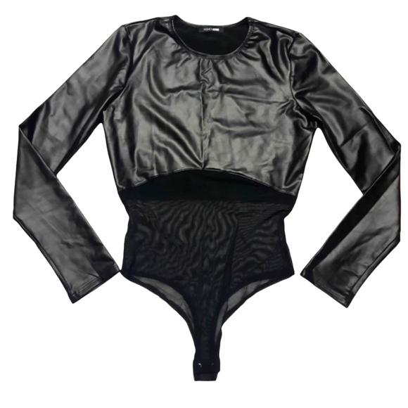 Faux Leather & Mesh Bodysuit - Picture 2 of 3